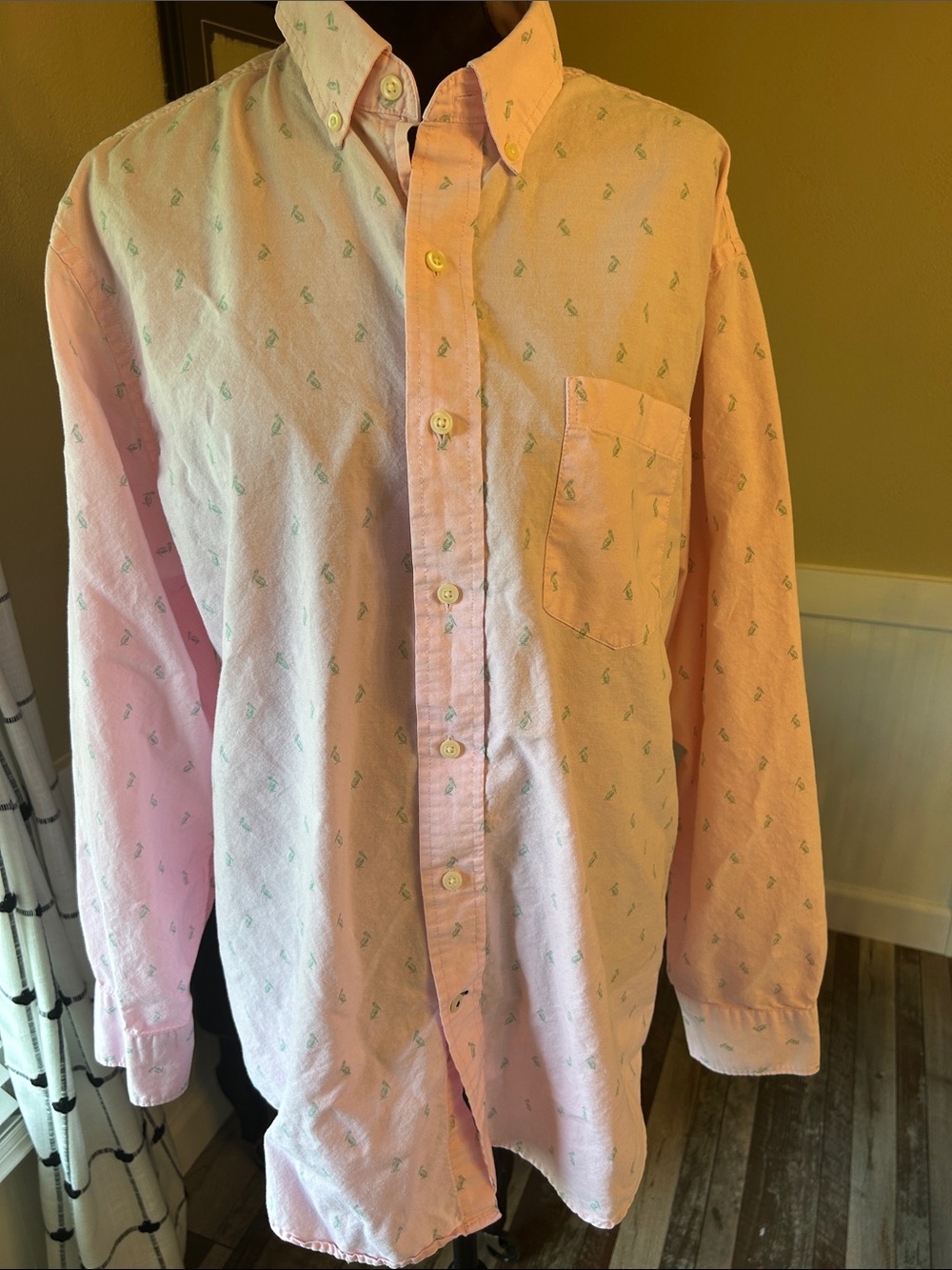 Izod Light Pink Button‑Down Shirt with Green Micro Motif